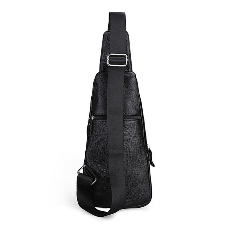 Män Äkta Läder Mode Casual Chest Pack Daypack Sling Bag Axelväska