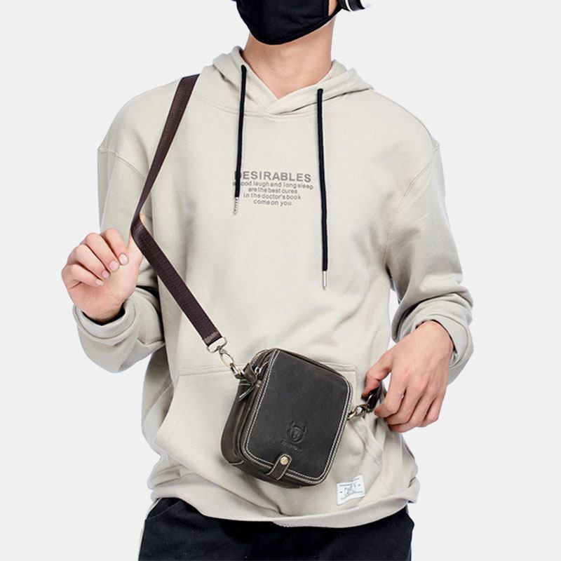 Män Äkta Läder Multi-layer Casual Crossbody Bag Axelväska