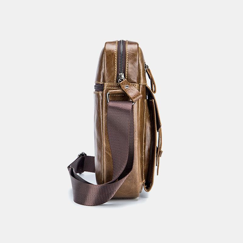 Män Äkta Läder Multi-pocket Anti-theft Crossbody Bag Axelväska