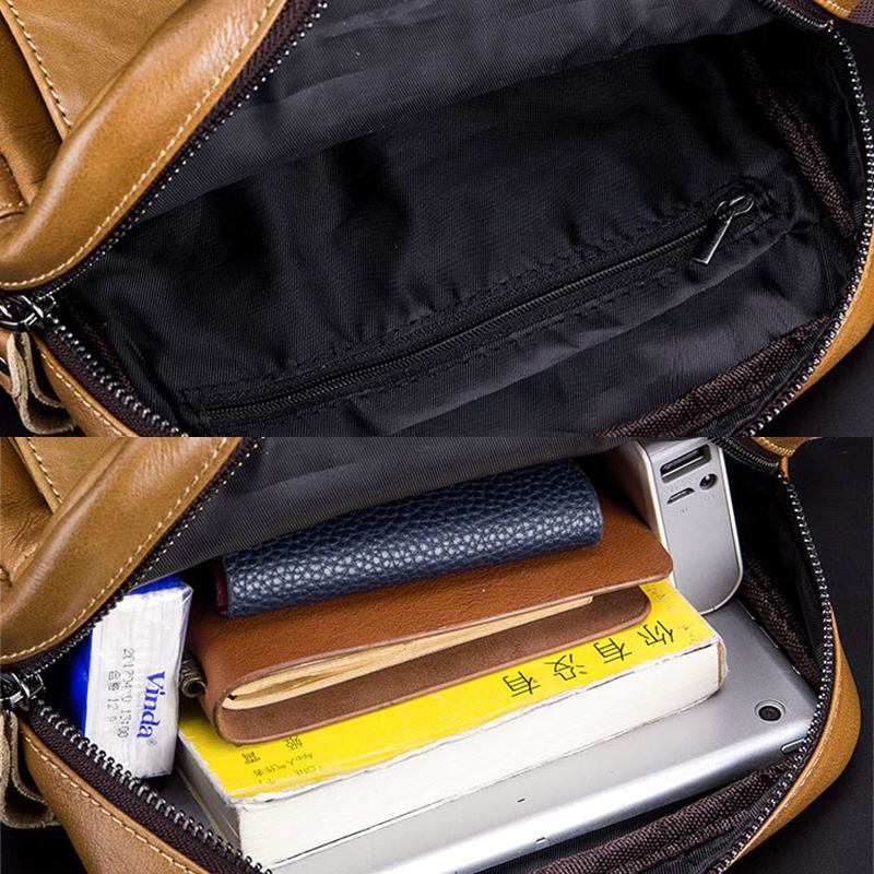 Män Äkta Läder Multi-pocket Anti-theft Crossbody Bag Axelväska