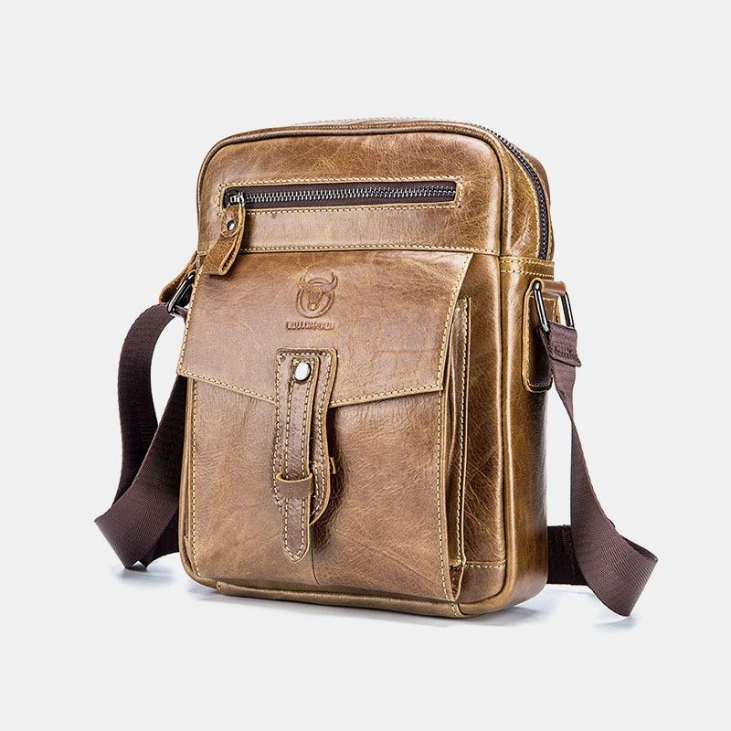 Män Äkta Läder Multi-pocket Anti-theft Crossbody Bag Axelväska