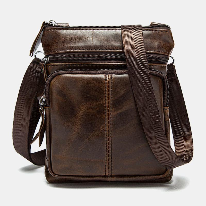 Män Äkta Läder Multi-pocket Casual Business 6.3-tums Telefonväska Crossbody-väskor First Layer Kohud Axelväska