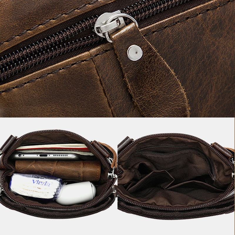 Män Äkta Läder Multi-pocket Casual Business 6.3-tums Telefonväska Crossbody-väskor First Layer Kohud Axelväska