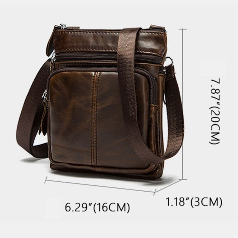 Män Äkta Läder Multi-pocket Casual Business 6.3-tums Telefonväska Crossbody-väskor First Layer Kohud Axelväska