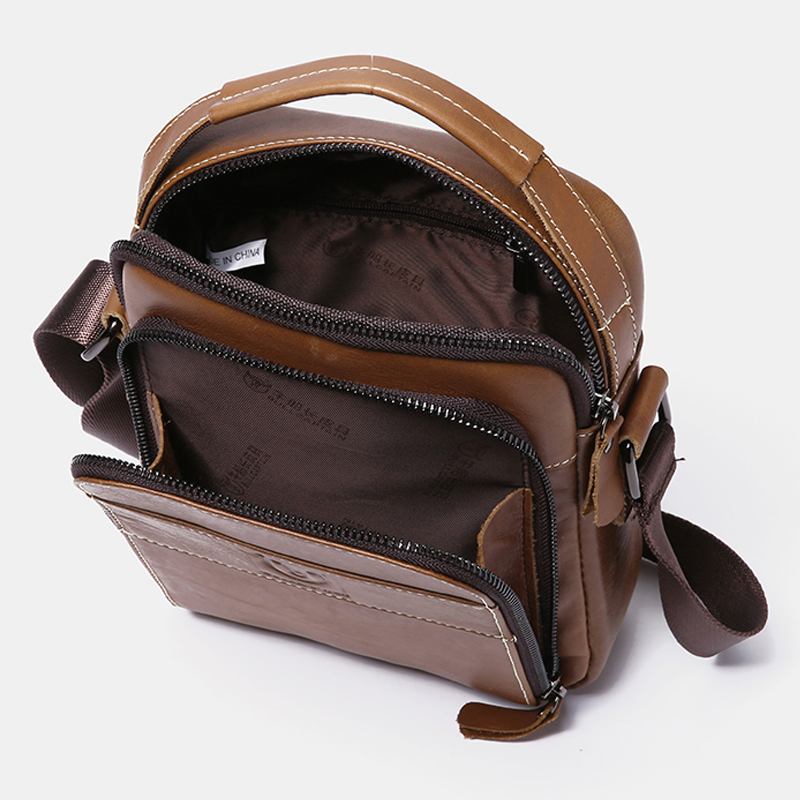 Män Äkta Läder Multi-pocket Casual Crossbody Bag Axelväska