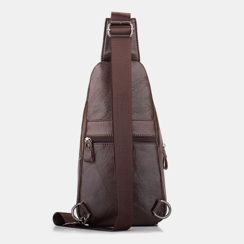 Män Äkta Läder Multi-pocket Stor Kapacitet Vintage First Layer Cowhide Crossbody-väskor Axelväska Bröstväska