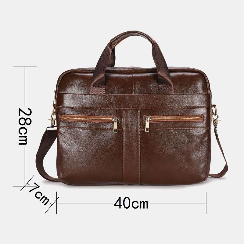 Män Äkta Läder Multi-pocket Vintage 14-tums Bärbar Datorväska Messenger Bag Crossbody-väskor Axelväska Portfölj