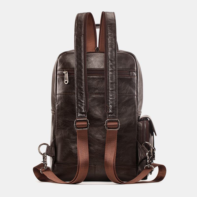 Män Äkta Läder Multifunktion Multi-carry Outdoor Travel Cowhide Crossbody Bag Ryggsäck