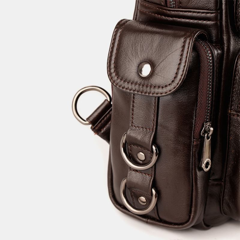 Män Äkta Läder Multifunktion Multi-carry Outdoor Travel Cowhide Crossbody Bag Ryggsäck