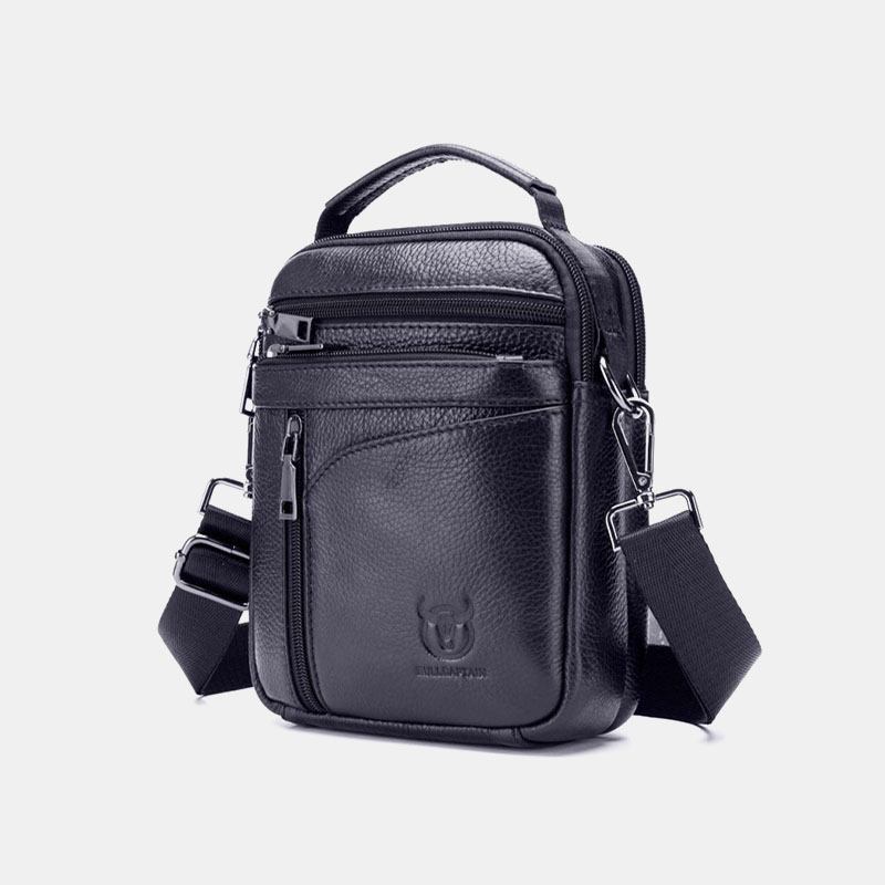 Män Äkta Läder Multifunktion Multi-pocket Anti-theft Crossbody Bag Axelväska