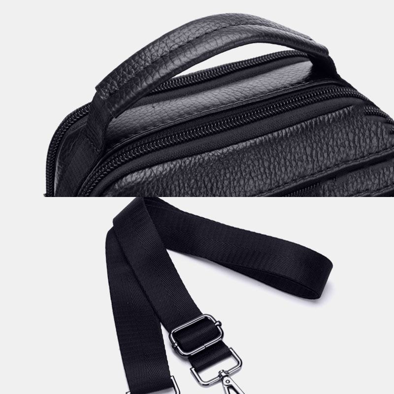 Män Äkta Läder Multifunktion Multi-pocket Anti-theft Crossbody Bag Axelväska