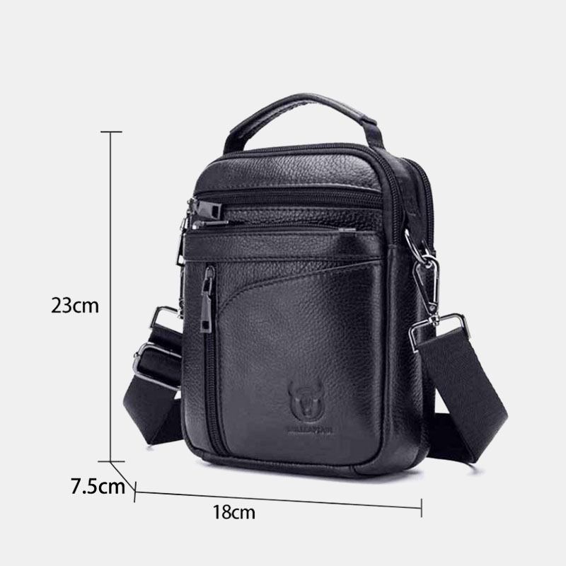 Män Äkta Läder Multifunktion Multi-pocket Anti-theft Crossbody Bag Axelväska