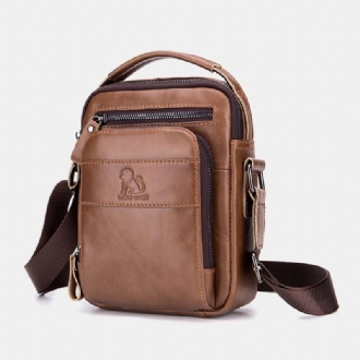 Män Äkta Läder Multifunktion Multi-pocket Vattentät Crossbody Bag Axelväska