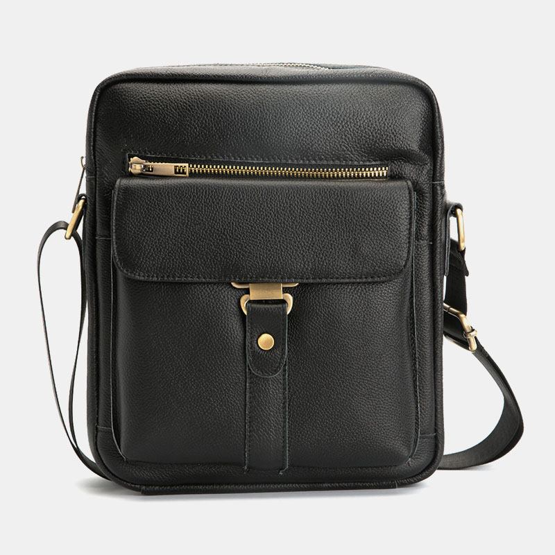 Män Äkta Läder Multifunktion Stöldskydd Slitsäker Vintage Business Crossbody Bag Axelväska