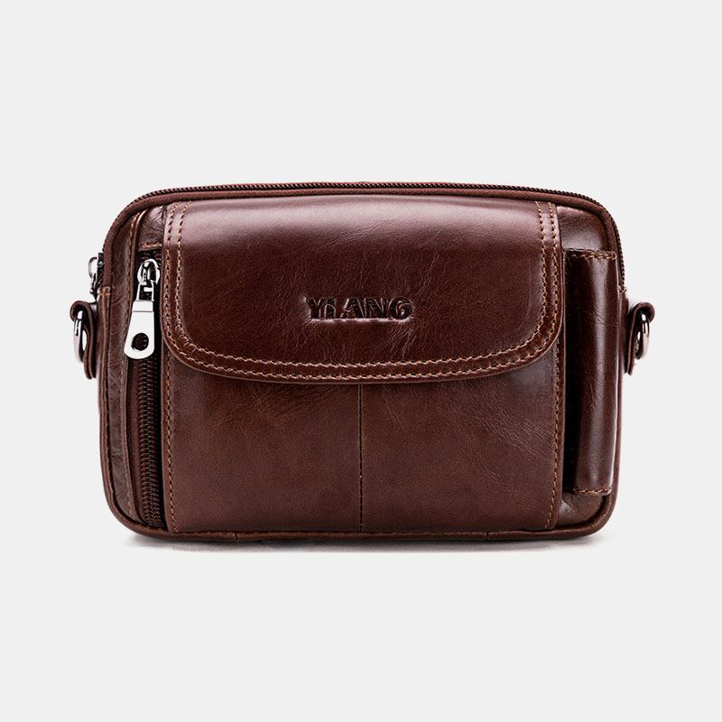 Män Äkta Läder Multifunktion Vintage Cross Body Bag Outdoor Midjeväska