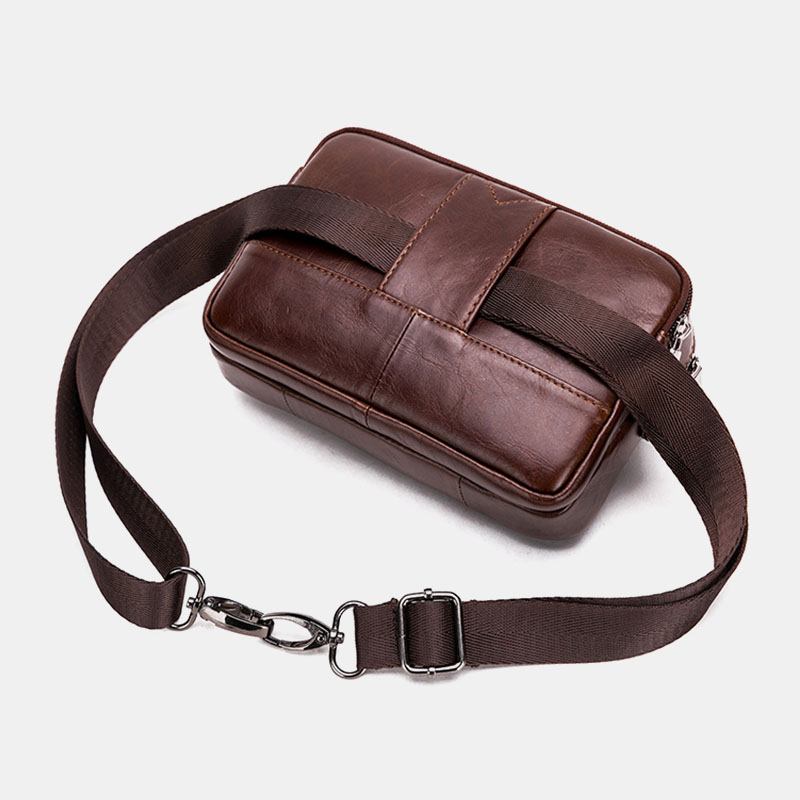 Män Äkta Läder Multifunktion Vintage Cross Body Bag Outdoor Midjeväska