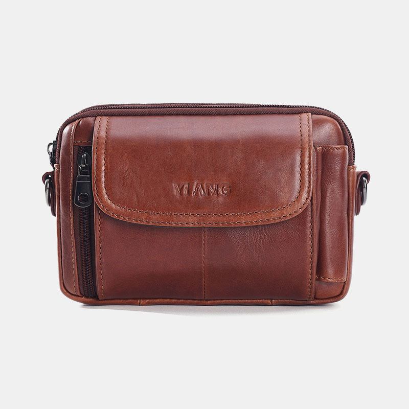 Män Äkta Läder Multifunktion Vintage Cross Body Bag Outdoor Midjeväska