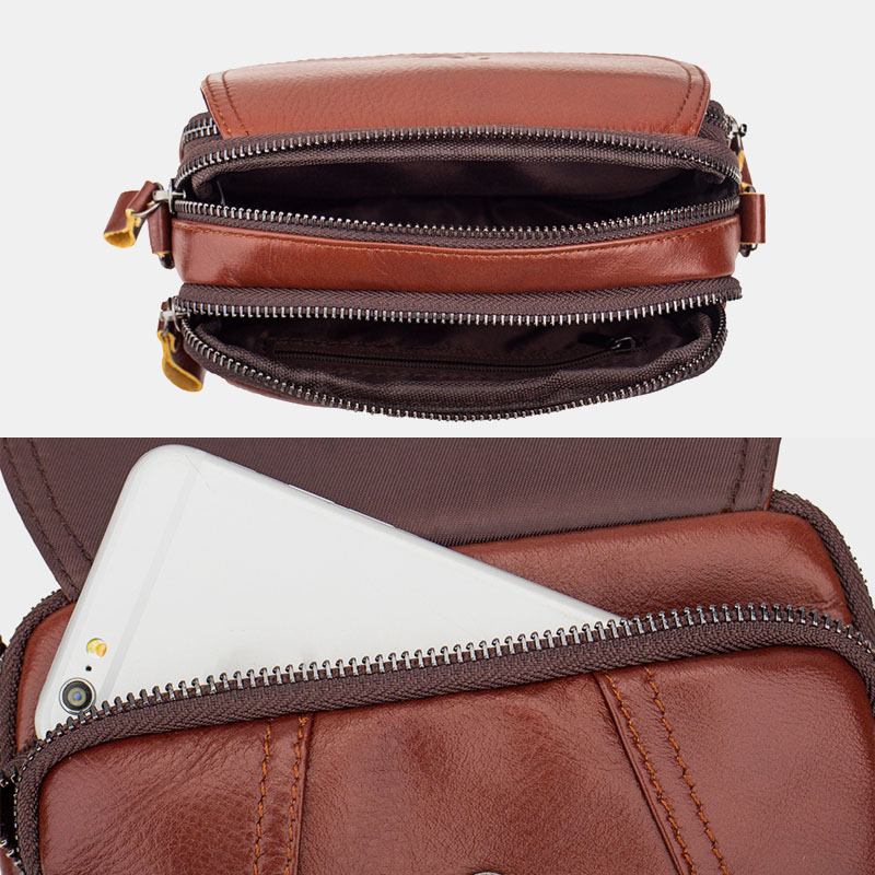 Män Äkta Läder Retro 7.5 Tums Telefonväska Cross Body Bag Midjeväska Med Bältesögla