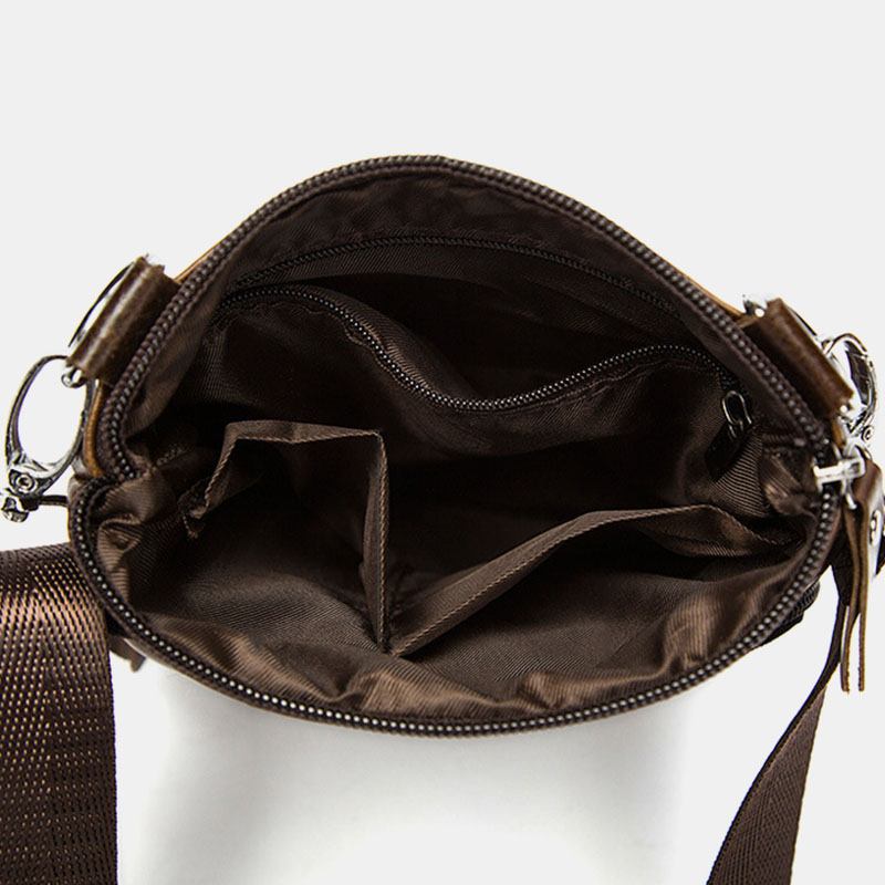 Män Äkta Läder Retro Business Enfärgad Läder Dragkedja Crossbody Bag Axelväska