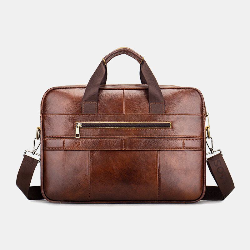 Män Äkta Läder Retro Business Multifunktionell 13-tums Bärbar Datorväska Handväska Portfölj Crossbody-väska