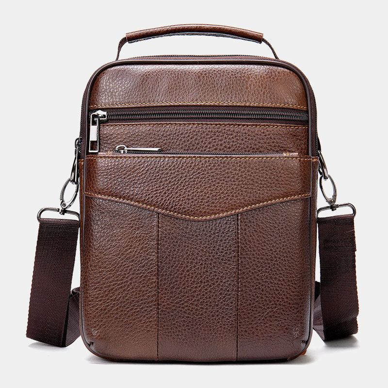 Män Äkta Läder Retro Business Vertikal Handväska Crossbody-väska