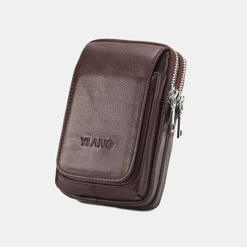 Män Äkta Läder Retro Multi-carry Mini Telefonväska Korthållare Väska Midjeväska Crossbody Väska