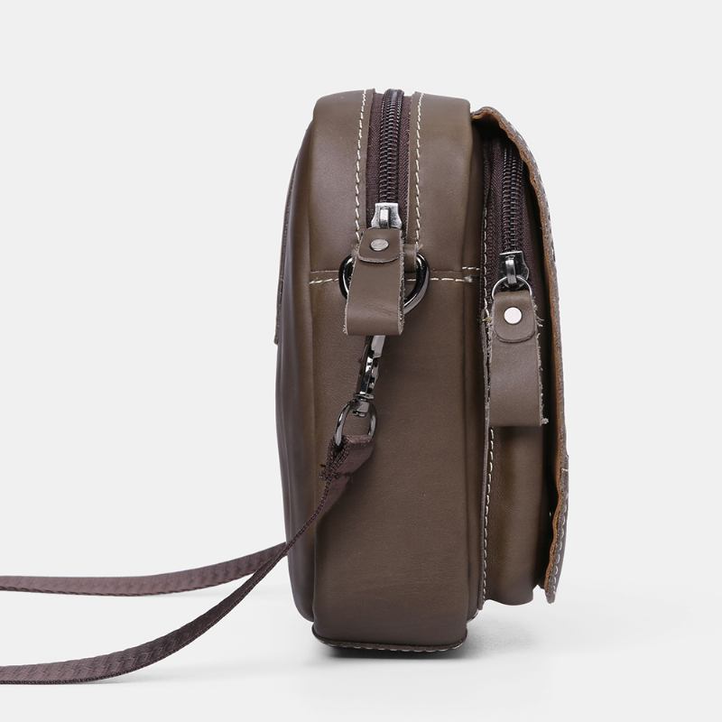 Män Äkta Läder Slitstark Stor Kapacitet Vintage Kohud Crossbody-väskor Axelväska Enkel Väska