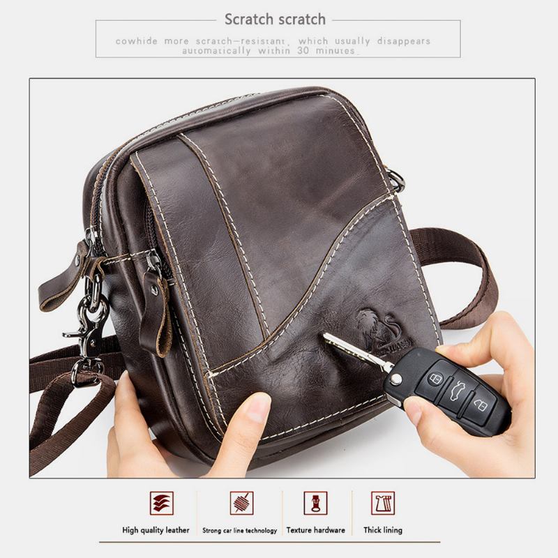 Män Äkta Läder Slitstark Stor Kapacitet Vintage Kohud Crossbody-väskor Axelväska Enkel Väska