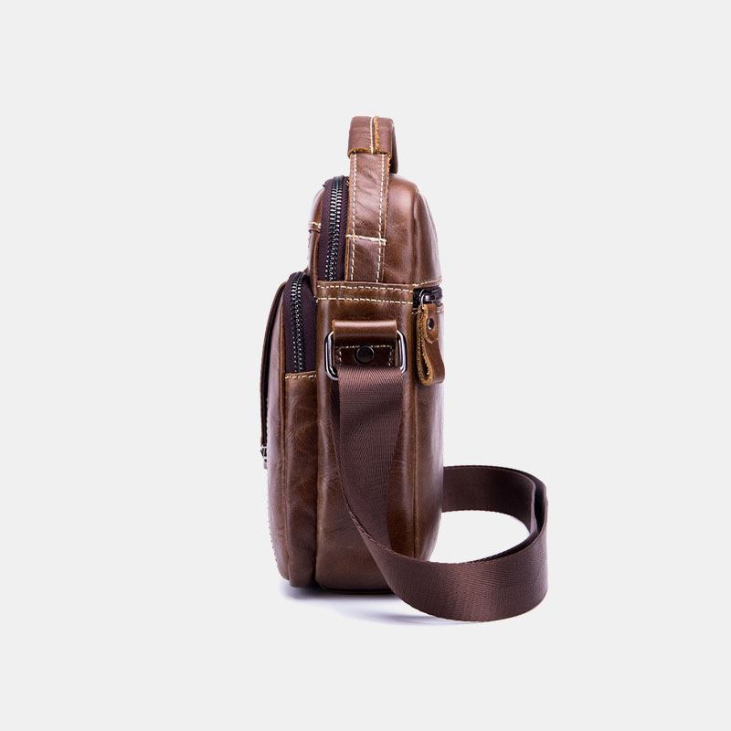 Män Äkta Läder Stöldskydd Multi-layer Casual Crossbody Bag Axelväska