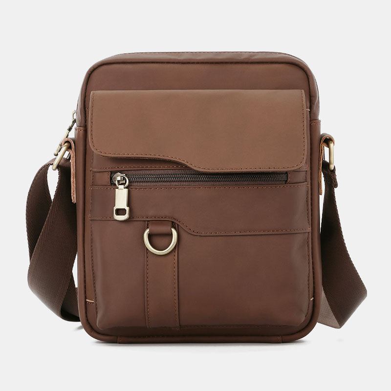 Män Äkta Läder Stor Kapacitet Vintage Casual 6.5 Tums Telefonväska Crossbody-väska Axelväska Messenger Portfölj