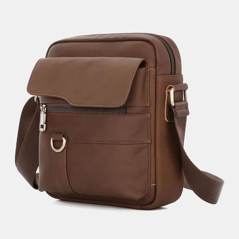 Män Äkta Läder Stor Kapacitet Vintage Casual 6.5 Tums Telefonväska Crossbody-väska Axelväska Messenger Portfölj