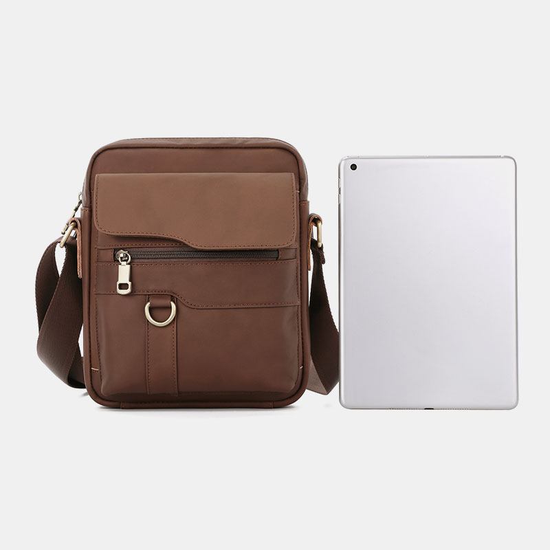 Män Äkta Läder Stor Kapacitet Vintage Casual 6.5 Tums Telefonväska Crossbody-väska Axelväska Messenger Portfölj