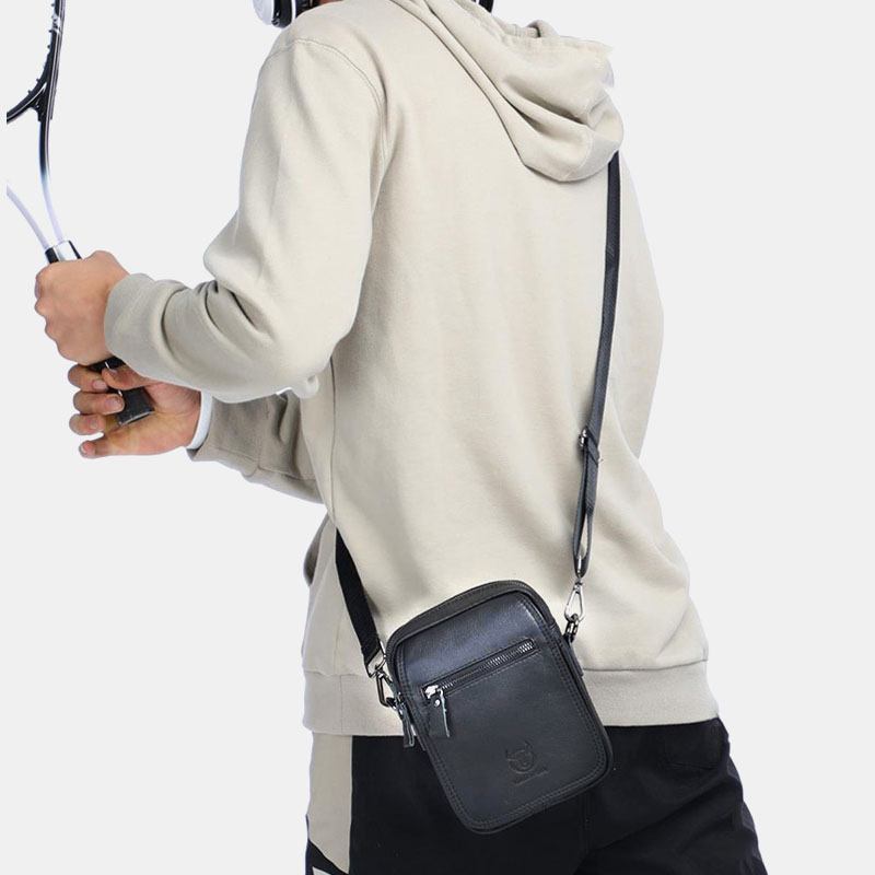 Män Äkta Läder Vattentät Multifunktion Multi-layers Crossbody Bag Axelväska