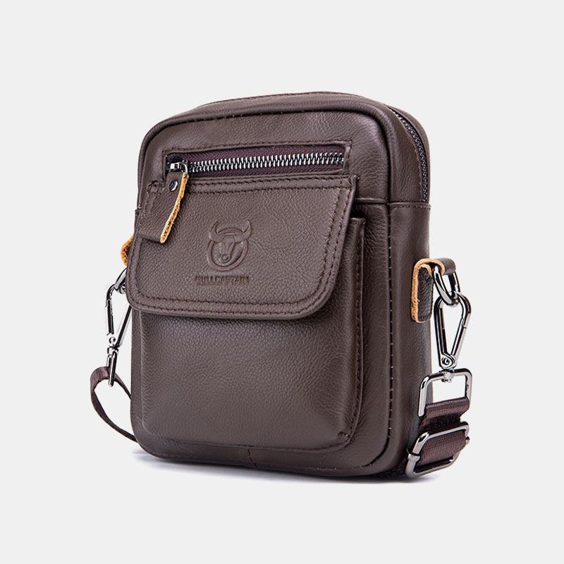 Män Äkta Läder Vattentät Multifunktion Multi-layers Crossbody Bag Axelväska