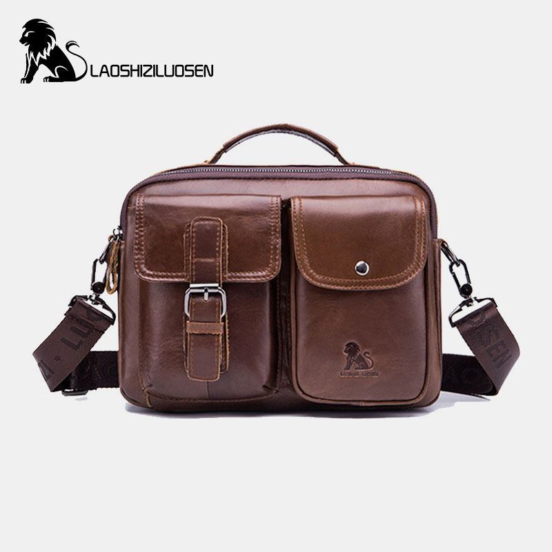 Män Äkta Läder Vintage Business Bag Crossbody Bag Handväska För Arbete