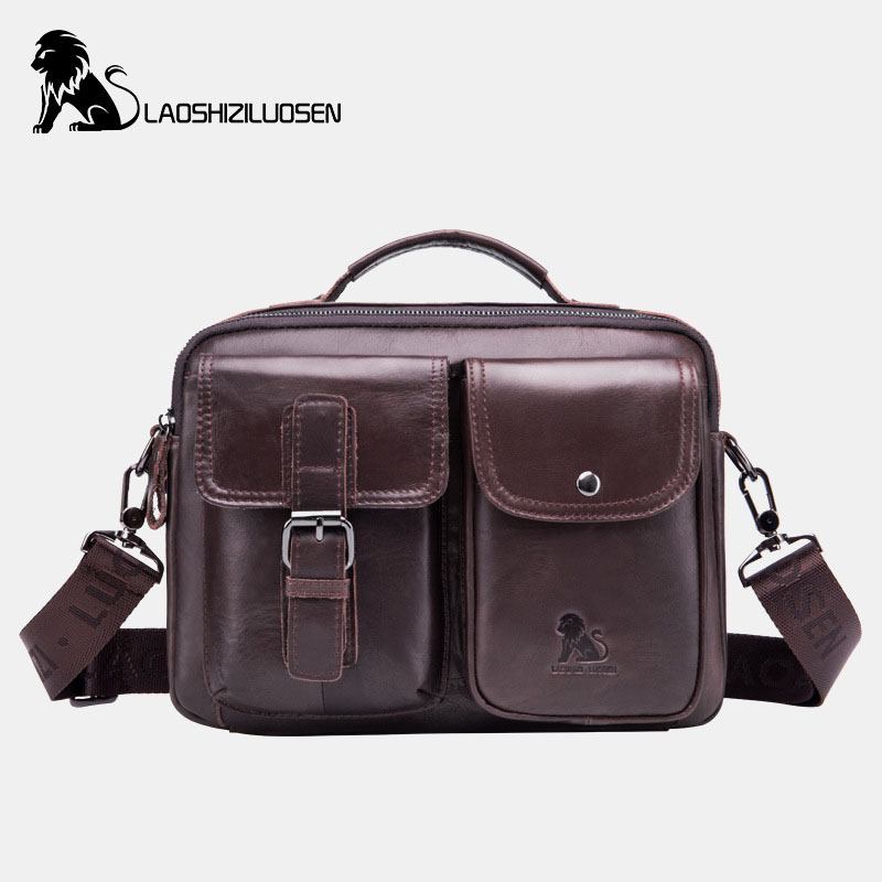 Män Äkta Läder Vintage Business Bag Crossbody Bag Handväska För Arbete