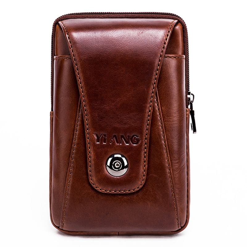 Män Äkta Läder Vintage Midjeväska Business Crossbody Väska Mobiltelefonväska För 6 Tums Telefoner