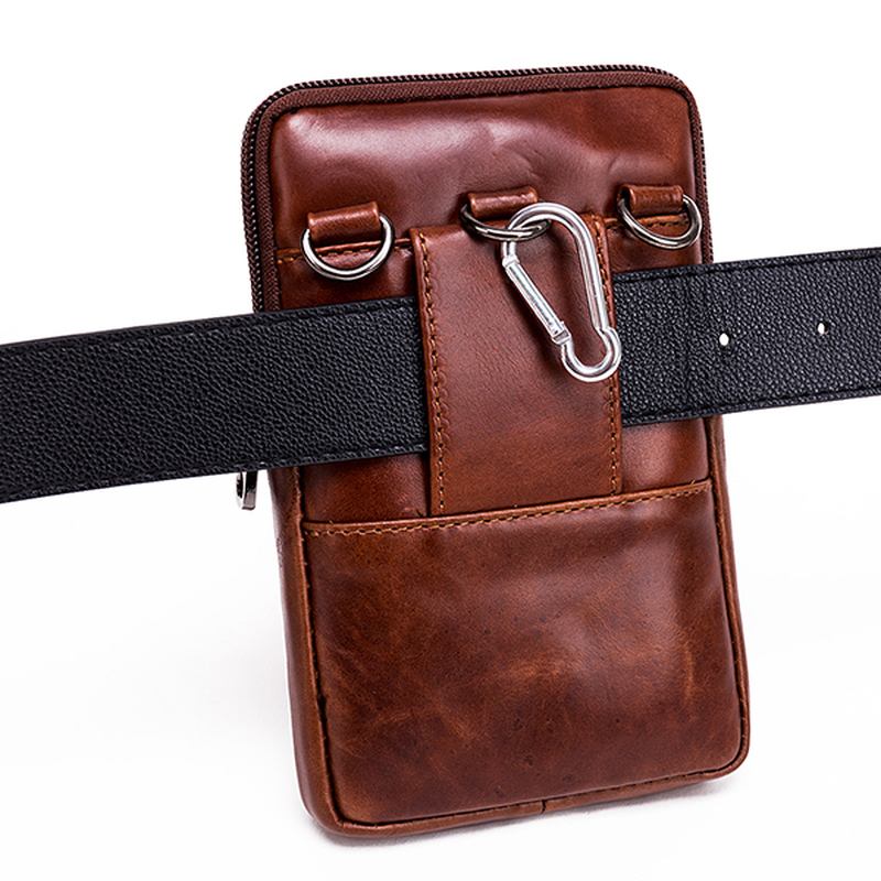 Män Äkta Läder Vintage Midjeväska Business Crossbody Väska Mobiltelefonväska För 6 Tums Telefoner