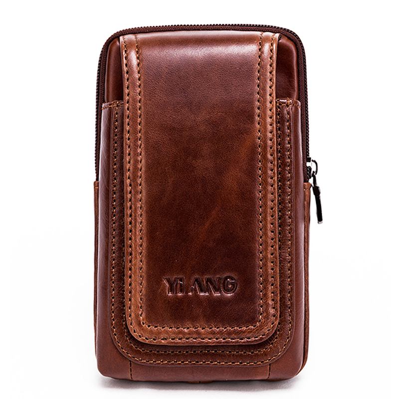 Män Äkta Läder Vintage Midjeväska Business Crossbody Väska Mobiltelefonväska För 6 Tums Telefoner