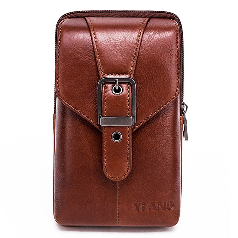 Män Äkta Läder Vintage Midjeväska Business Crossbody Väska Mobiltelefonväska För 6 Tums Telefoner