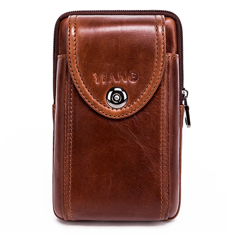 Män Äkta Läder Vintage Midjeväska Business Crossbody Väska Mobiltelefonväska För 6 Tums Telefoner