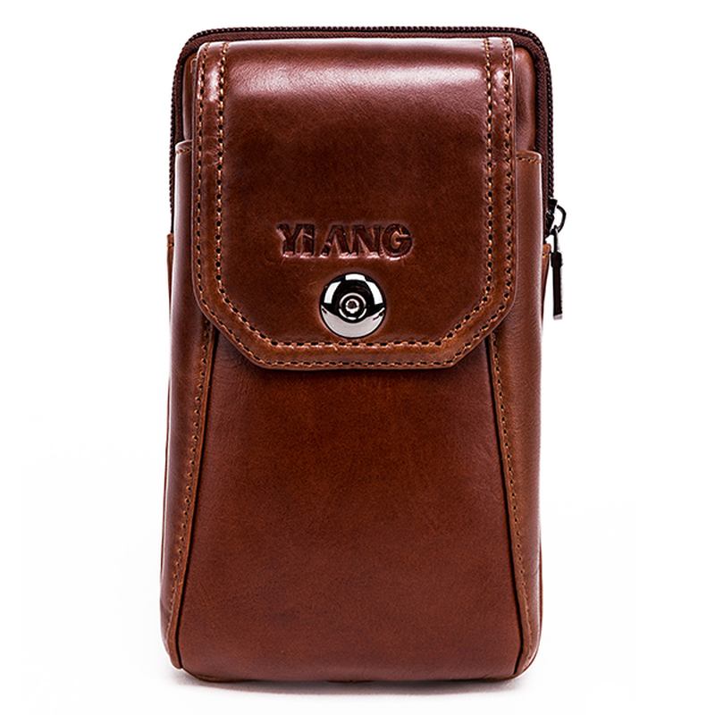 Män Äkta Läder Vintage Midjeväska Business Crossbody Väska Mobiltelefonväska För 6 Tums Telefoner