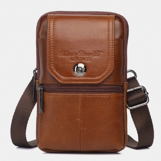 Män Äkta Läder Vintage Multi-card Slot 6.5 Tums Mini Telefonväska Crossbody Väska Midjeväska Kohudsväska