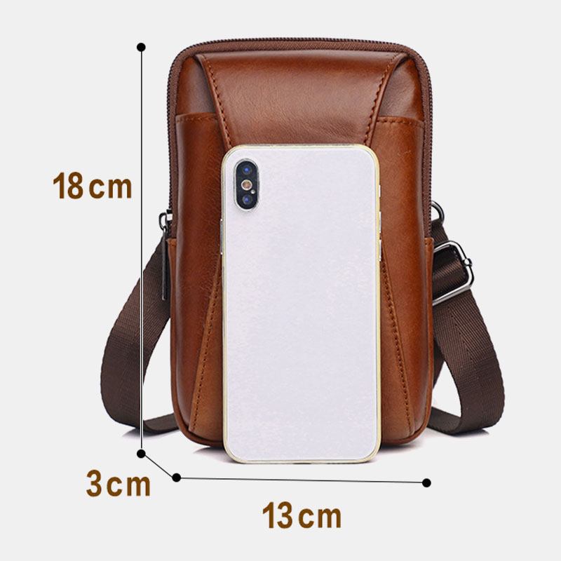 Män Äkta Läder Vintage Multi-card Slot 6.5 Tums Mini Telefonväska Crossbody Väska Midjeväska Kohudsväska