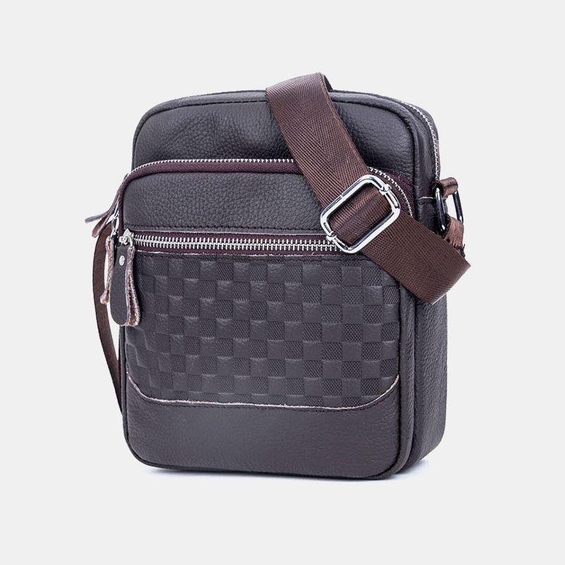 Män Äkta Läder Weave Vattentät Multifunktion Multi-layer Crossbody Bag Axelväska