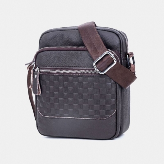 Män Äkta Läder Weave Vattentät Multifunktion Multi-layer Crossbody Bag Axelväska