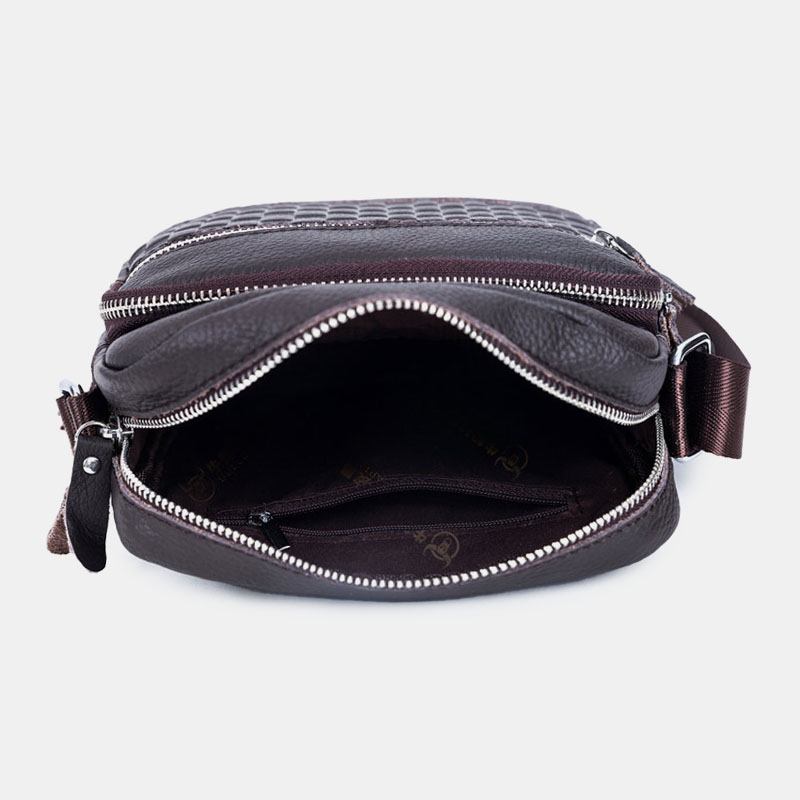 Män Äkta Läder Weave Vattentät Multifunktion Multi-layer Crossbody Bag Axelväska