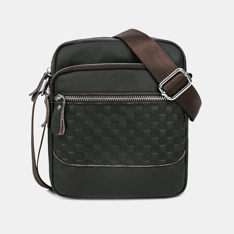 Män Äkta Läder Weave Vattentät Multifunktion Multi-layer Crossbody Bag Axelväska