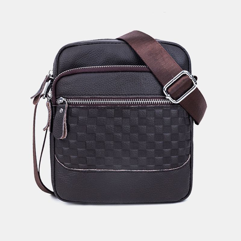 Män Äkta Läder Weave Vattentät Multifunktion Multi-layer Crossbody Bag Axelväska