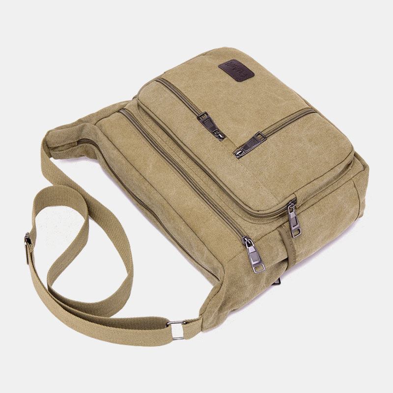 Män Canvas Enkel Axelväska Med Stor Kapacitet Crossbody-väska För Resor